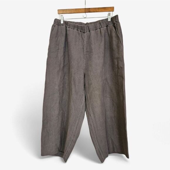 Poetry Garment Dyed Linen Pull On Relaxed Fit Cropped Pants Trousers in Grey 14 - Picture 1 of 8